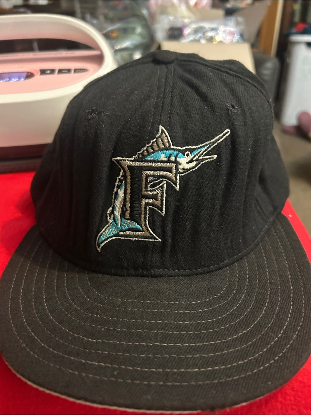 Vintage 90s Florida Marlins New Era 5950 Diamond Collection Fitted Hat USA Wool